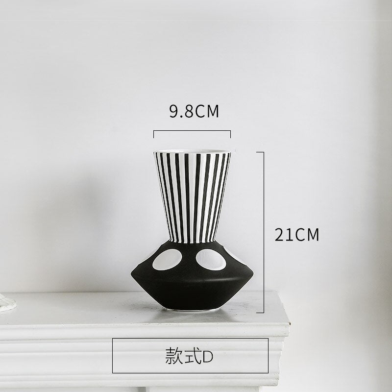 Vase en céramique créatif nordique noir et blanc, style abstrait