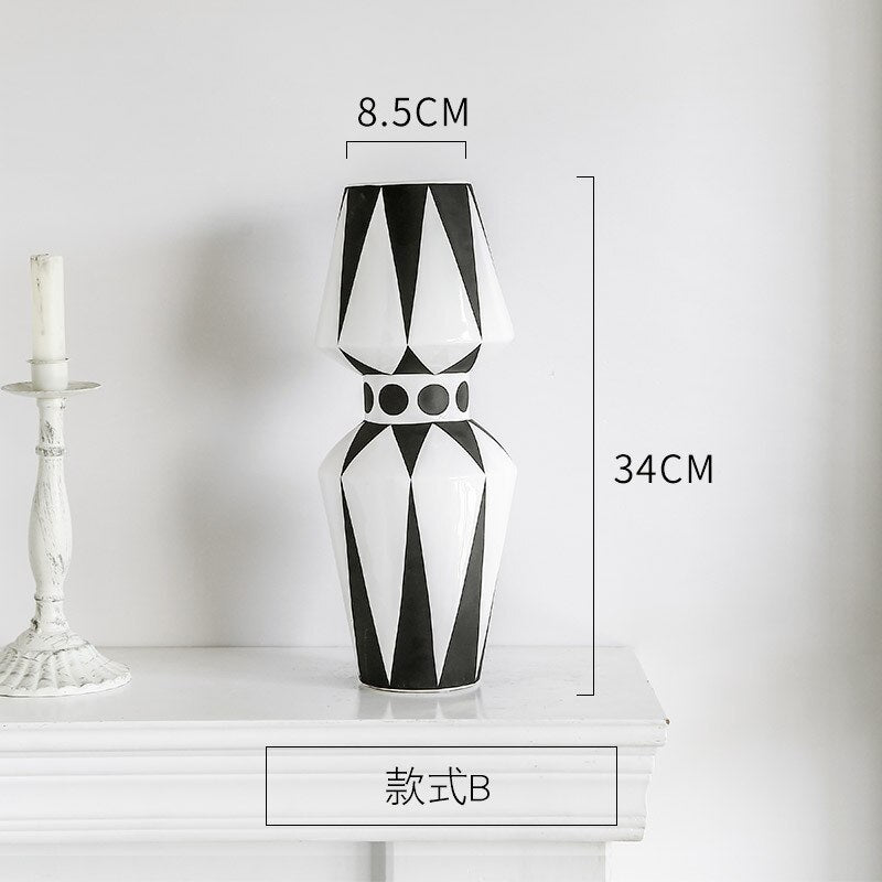 Vase en céramique créatif nordique noir et blanc, style abstrait